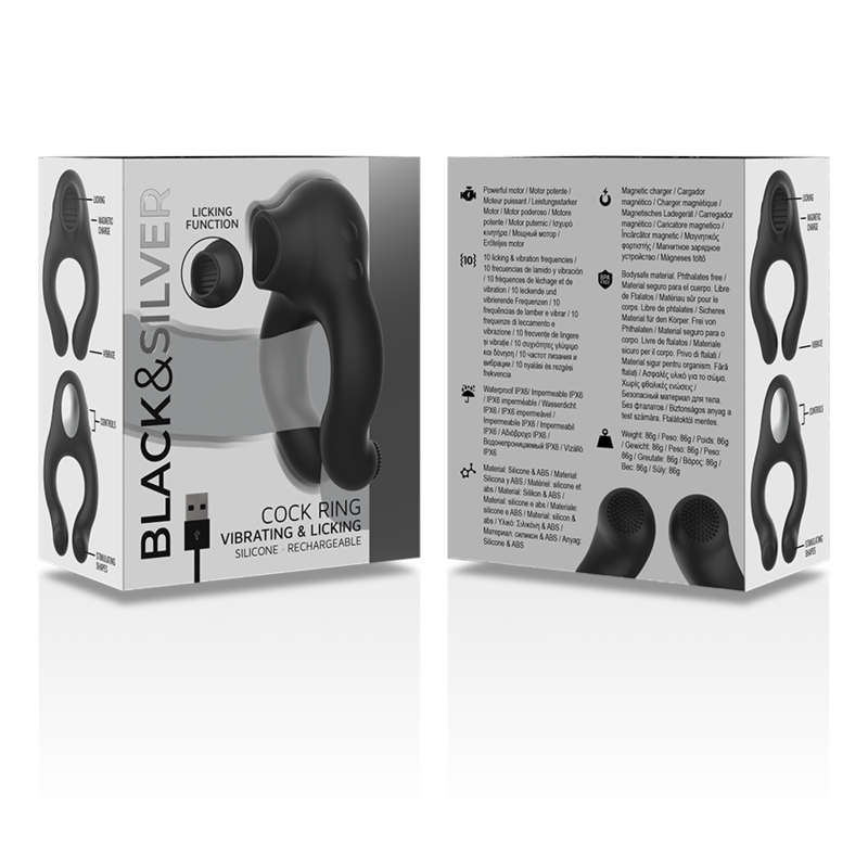 Anillo Vibrador de Silicona BLACK&SILVER - 3 Motores Recargable