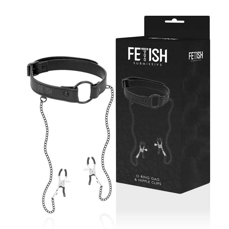 Gag Ring with Nipple Clamps - Fetish Submissive Bondage