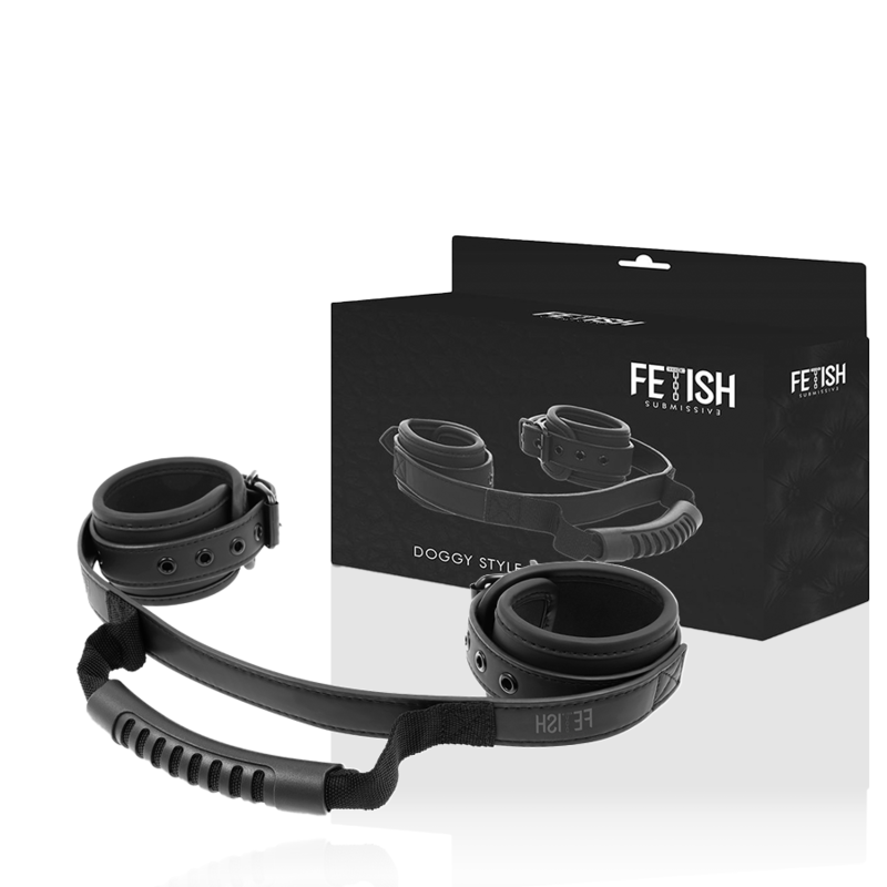 Fetish Submissive Neoprene Handcuffs with Handle - Restricciones BDSM Ajustables