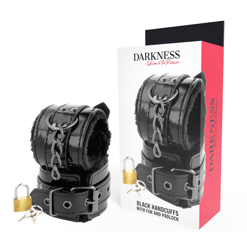 Darkness Black Adjustable Leather Handcuffs with Padlock