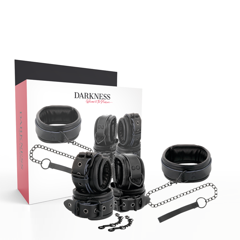 Darkness Black Leather Handcuffs and Collar Set