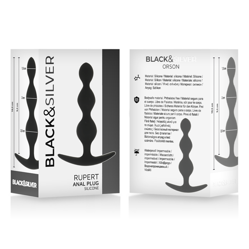 BLACK&SILVER Rupert - Cadena de Bolas Anales 10 cm Silicona