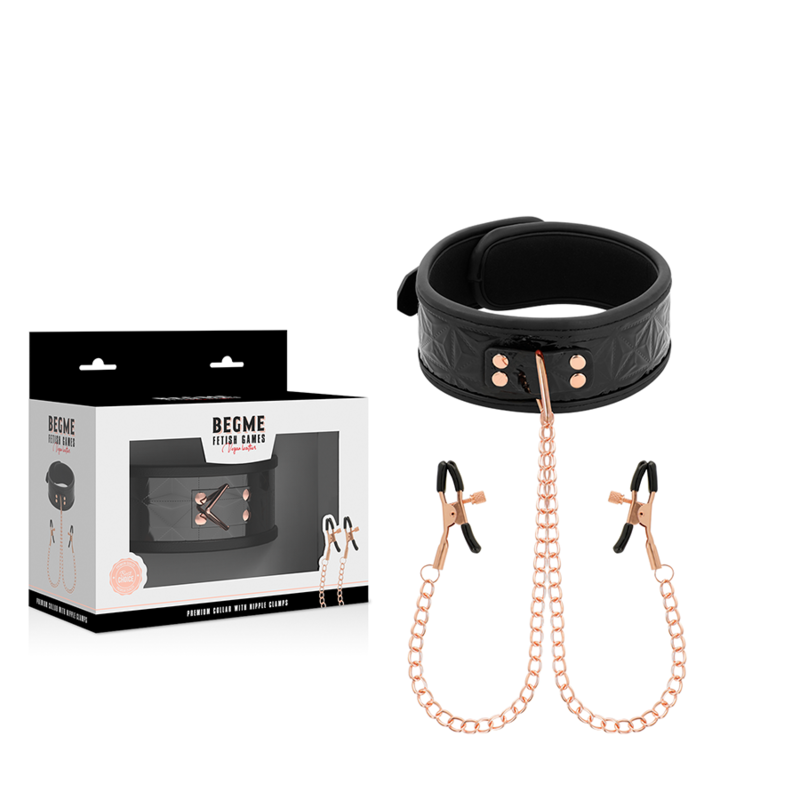 BEGME Black Edition Collar con Pinzas para Pezones y Forro Neopreno