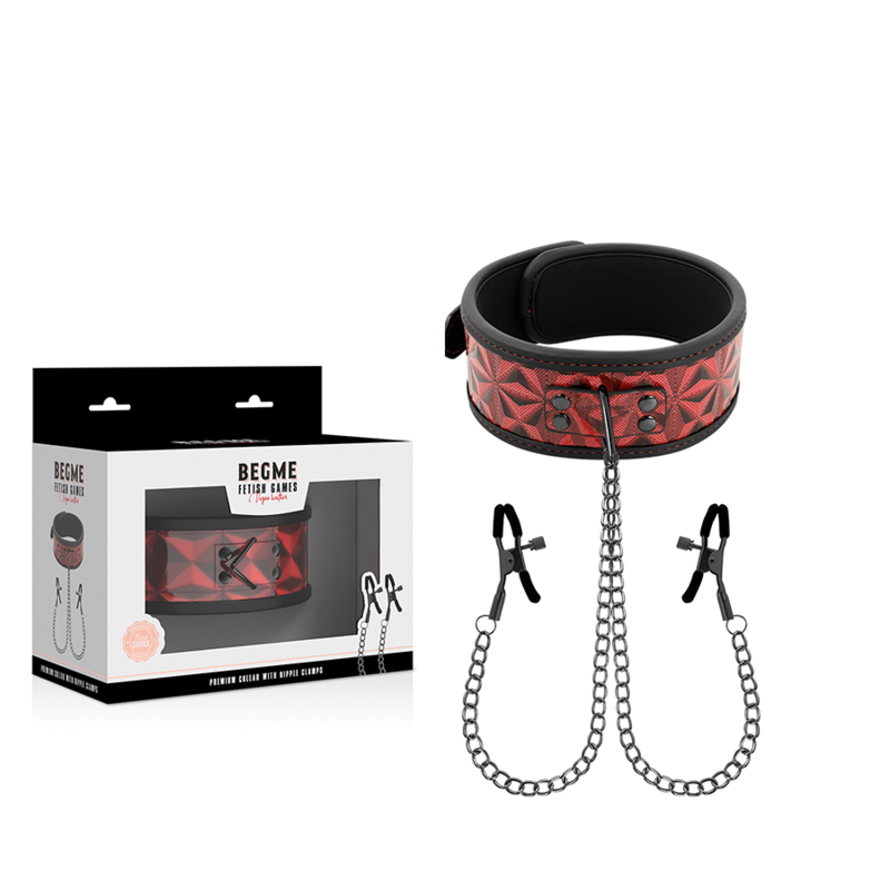 Collar BEGME Red Edition con Pinzas de Pezones y Forro de Neopreno