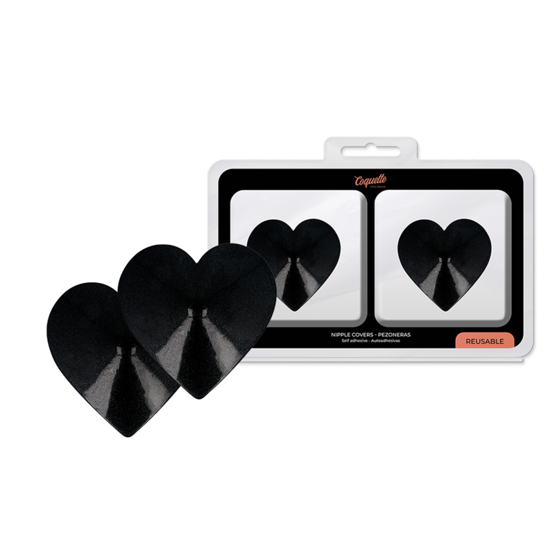 Coquette Chic Desire - Cubre-Pezones Negros con Corazones
