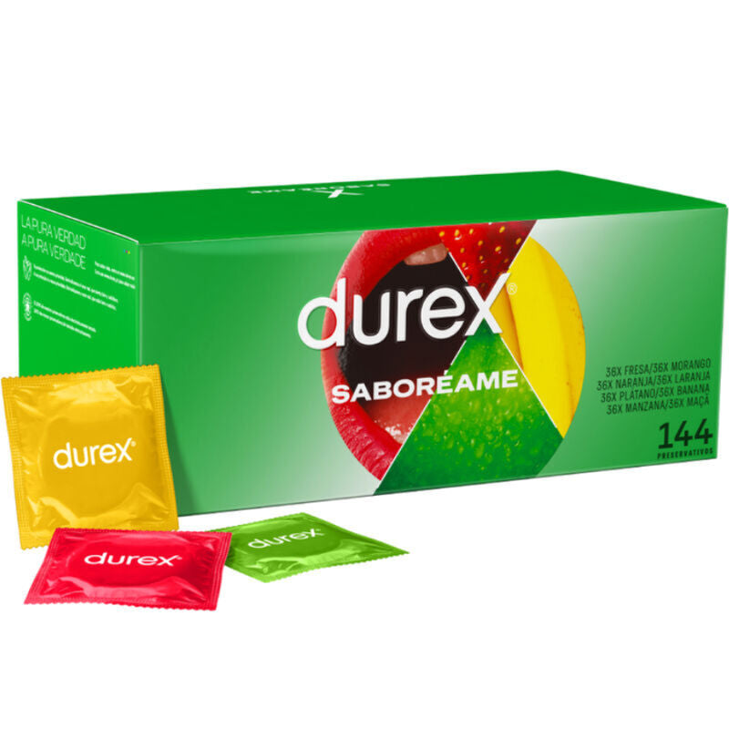 Durex Pleasure Fruits 144 Unidades - Preservativos Lubricados con Sabores de Frutas