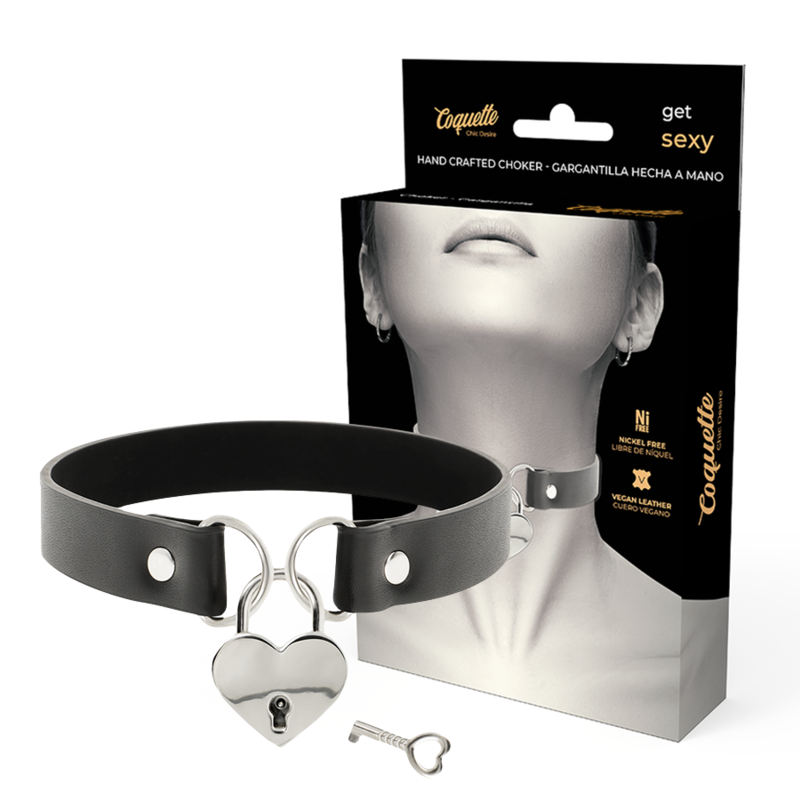 Collar Coquette Chic Desire - Cuero Vegano con Accesorios de Corazón y Llave