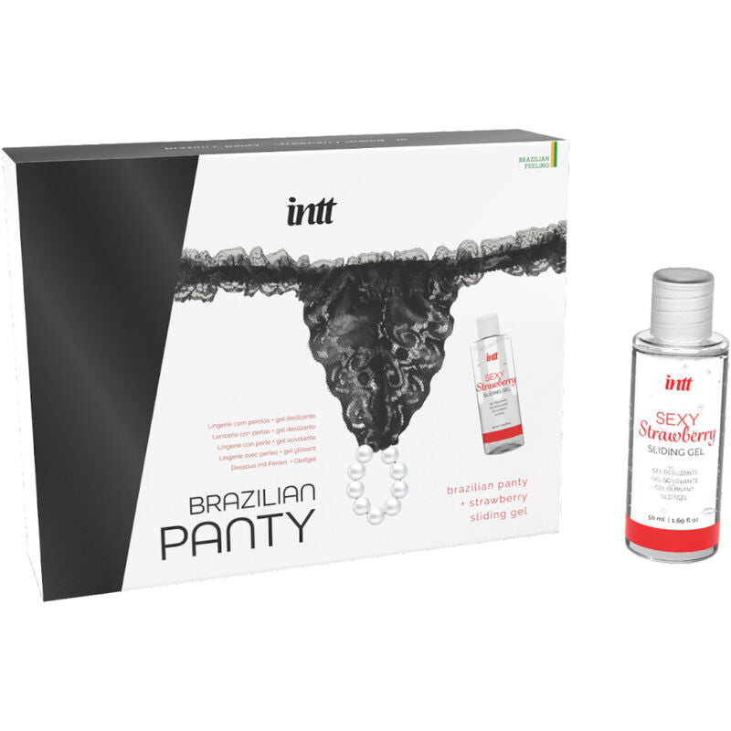 INTT Panty Brasileña Negra con Perlas y Gel Lubricante 50ml