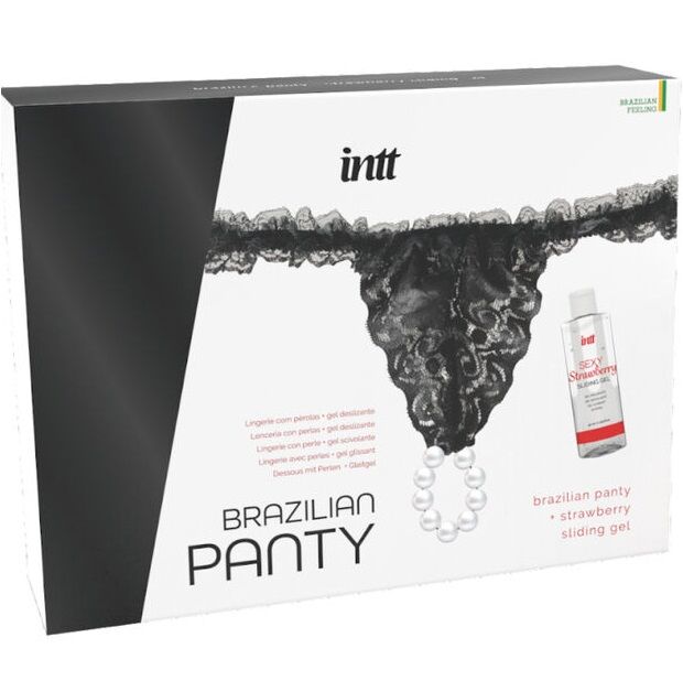 INTT Panty Brasileña Negra con Perlas y Gel Lubricante 50ml