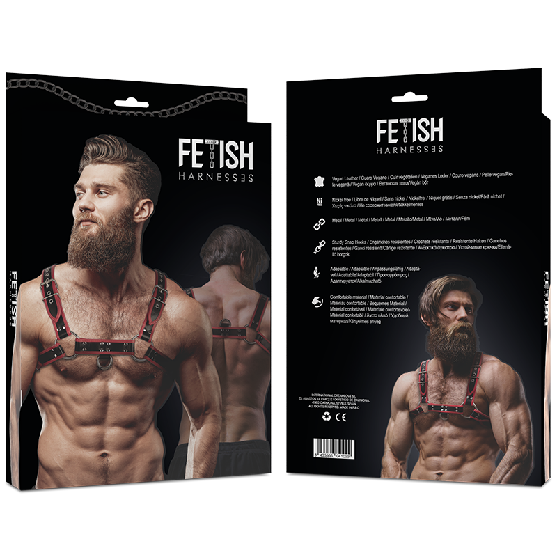 Fetish Submissive Attitude - Arnés de Pecho Eco-Cuero Hombre Negro/Rojo
