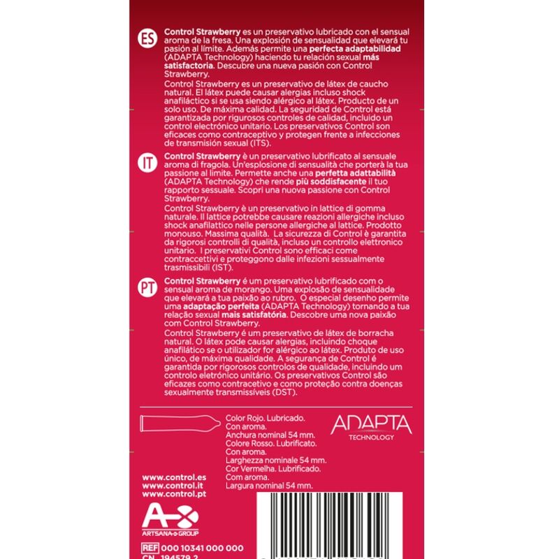 Control Adapts Strawberry - Preservativos Sabor Fresa 12 Unidades