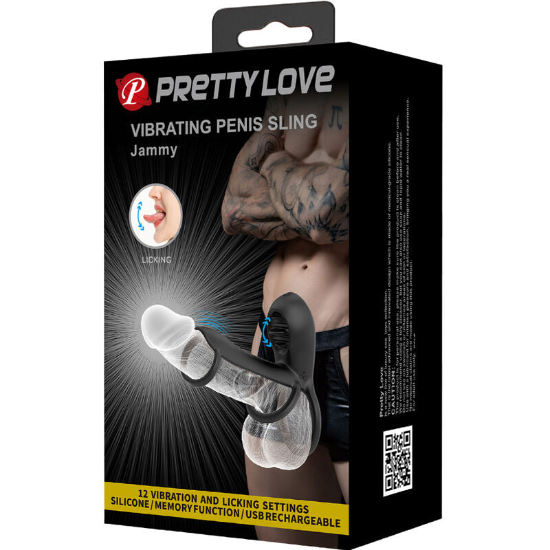 Pretty Love Jammy Penis Sheath - 12 Vibraciones con Lengua de Silicona Recargable