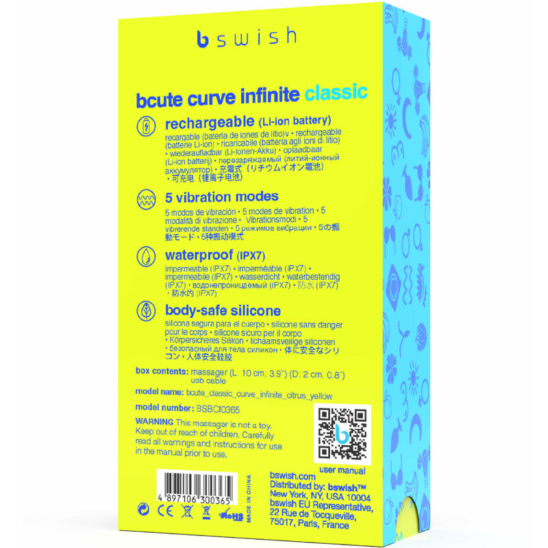 B Swish Bcute Curve Infinite Classic Vibrador Recargable Silicona Amarillo