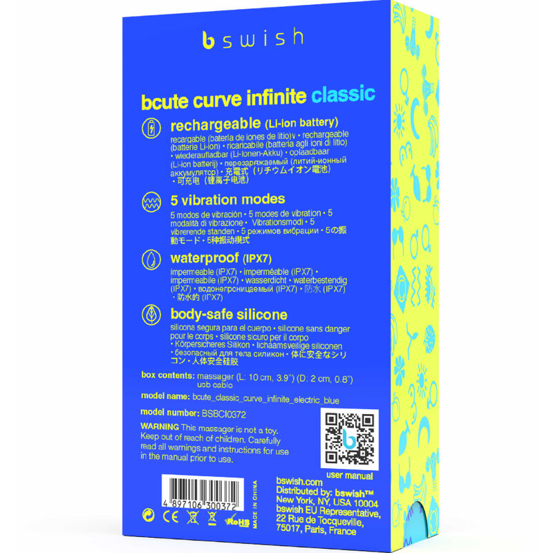 B Swish bCute Curve Infinite Classic Vibrador Recargable Azul Silicona