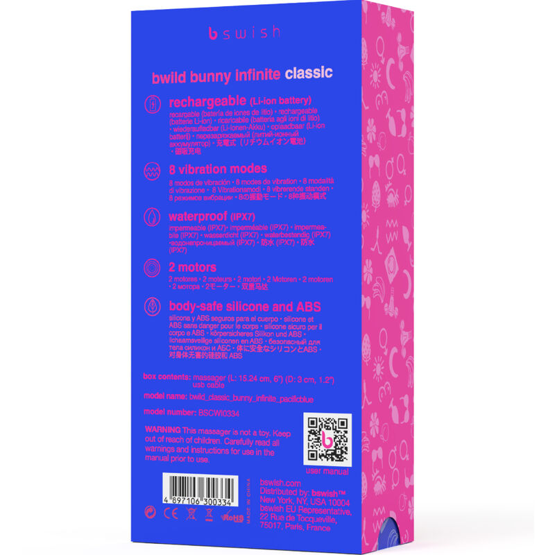 B Swish Bwild Bunny Infinite Classic Vibrador Recargable Azul Silicona