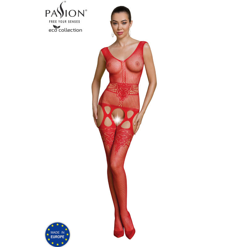 Bodystocking Eco BS014 Red - Lencería Sexy en Red con Bordados