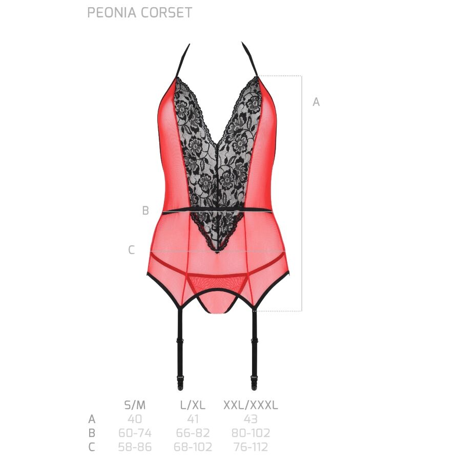 Passion Peonia Corset Erotic Line Red L/XL - Corsé Erótico