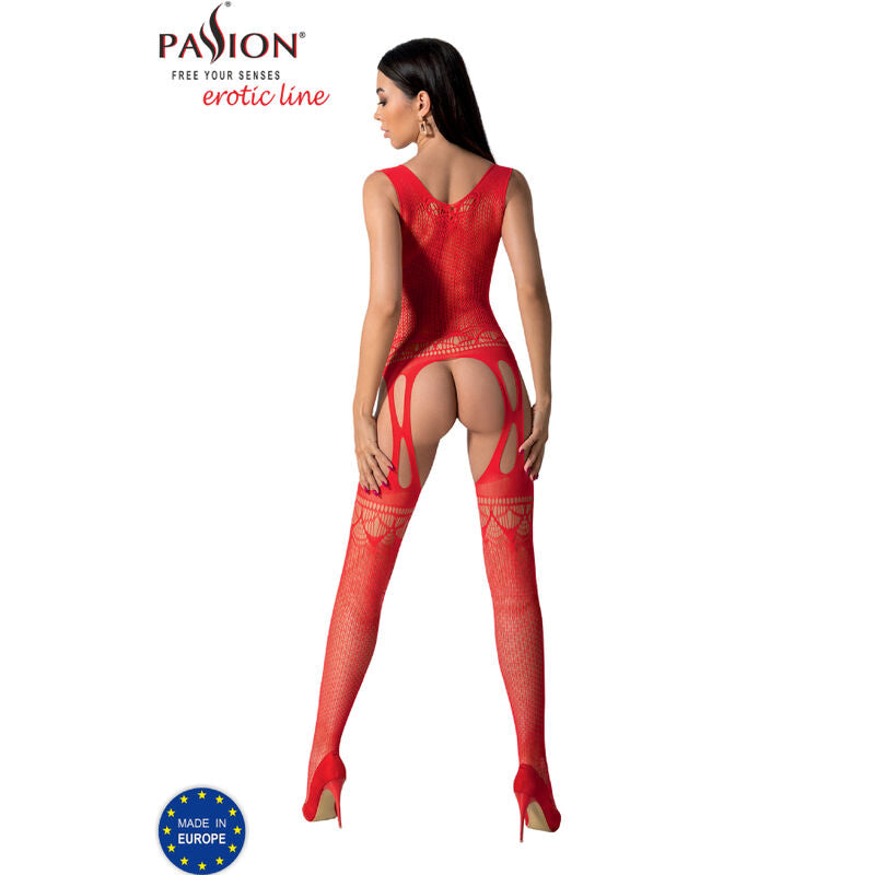 Passion BS099 Bodystocking Rojo - Catsuit Transparente One Size