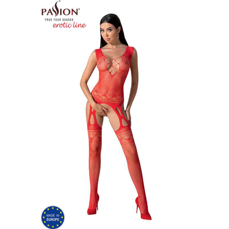 Passion BS099 Bodystocking Rojo - Catsuit Transparente One Size