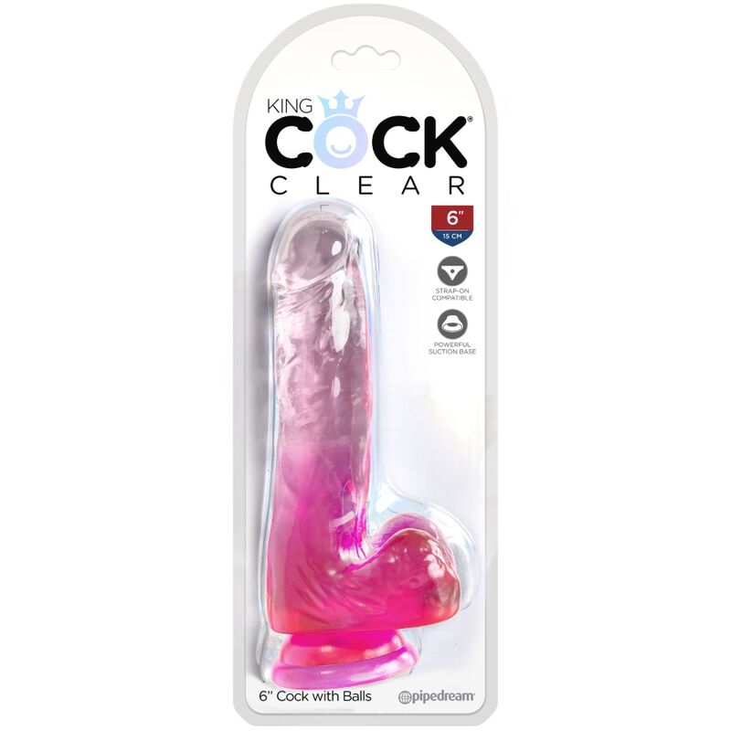 King Cock Clear Realistic Penis with Balls 13.5 cm Pink