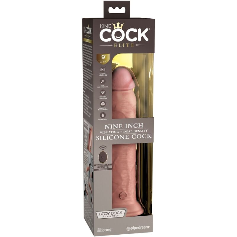 King Cock 9" Consolador Vibrante Silicona Doble Densidad con Mando