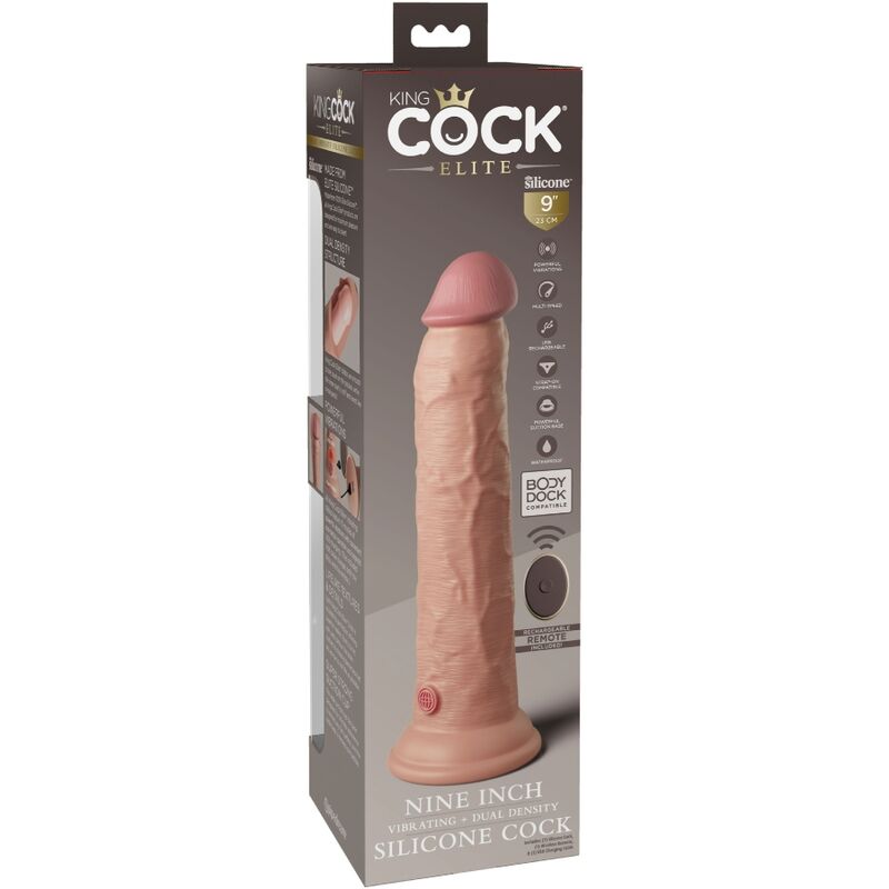 King Cock 9" Consolador Vibrante Silicona Doble Densidad con Mando