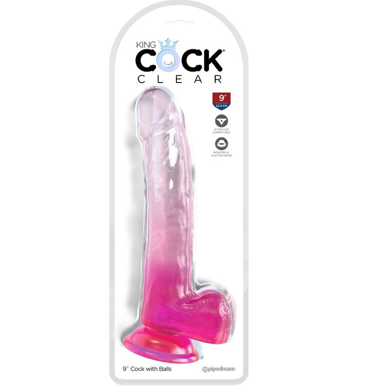 King Cock Clear Dildo with Testicles 20.3 cm Pink