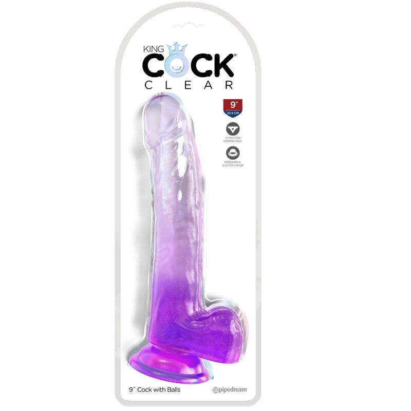 King Cock Clear Dildo with Testicles 20.3 cm Purple