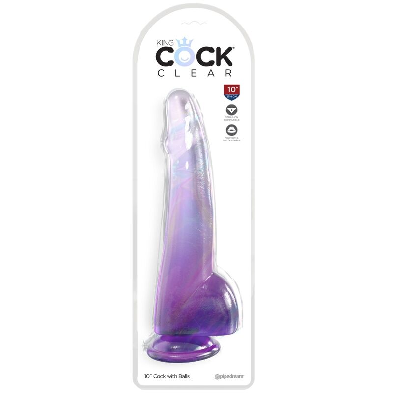 King Cock Clear Dildo with Testicles 19 cm Purple