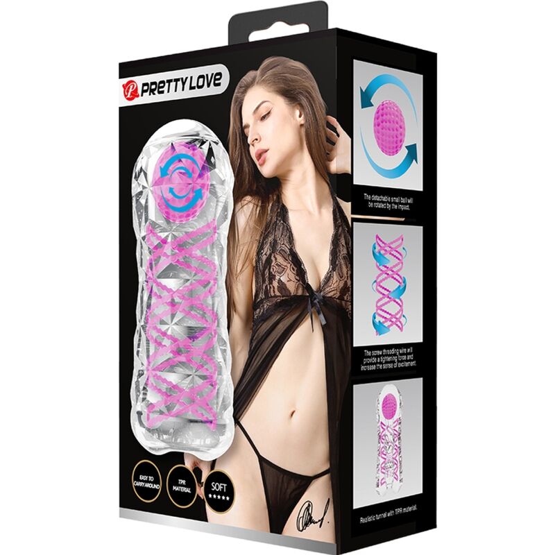 Pretty Love Fantasy Male Masturbator con Espiral Interna y Bolas Transparentes