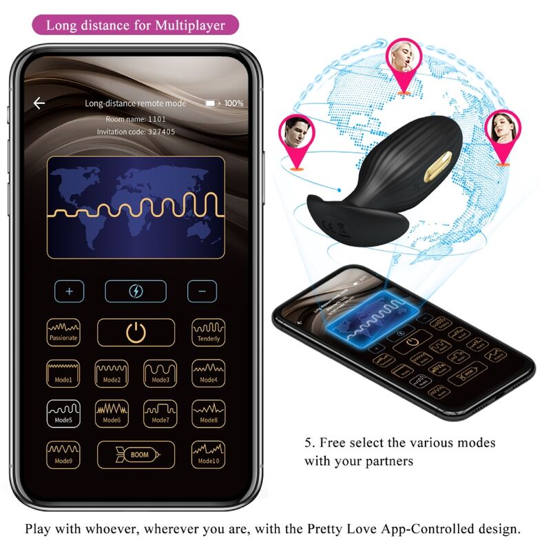 Pretty Love Jefferson App Controlled Anal Plug Black