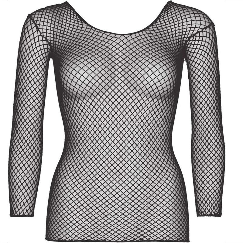 Leg Avenue Fishnet Long Sleeve T-Shirt Black - Lycra Elástica