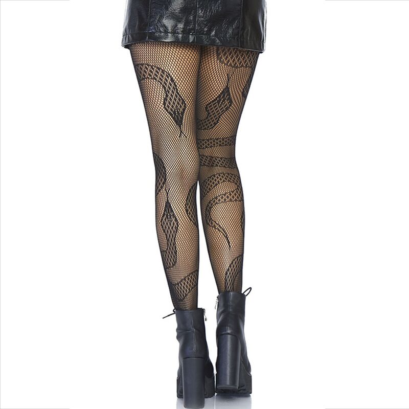 Leg Avenue Stockings Net Snakes - Medias de Red con Patrón de Serpiente Negro
