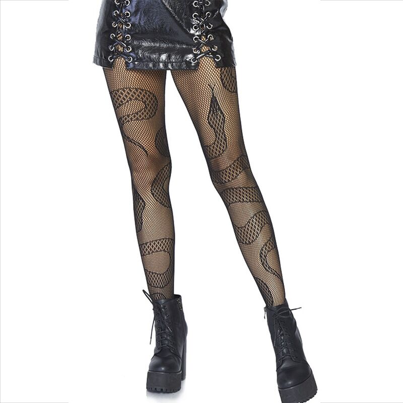 Leg Avenue Stockings Net Snakes - Medias de Red con Patrón de Serpiente Negro