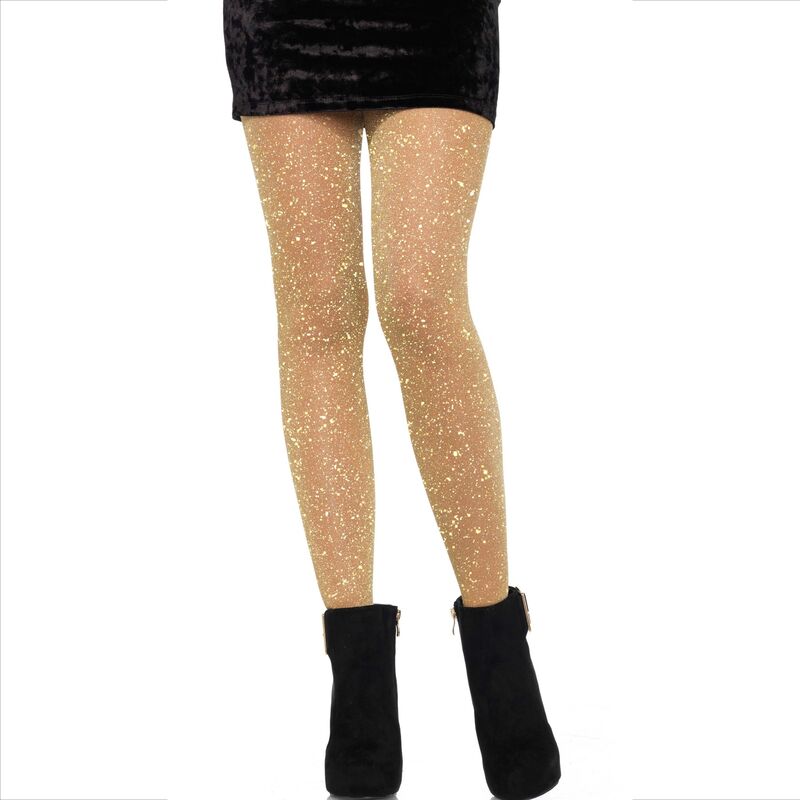 Leg Avenue Medias Transparentes Lurex Dorado - Pantyhose Brillante