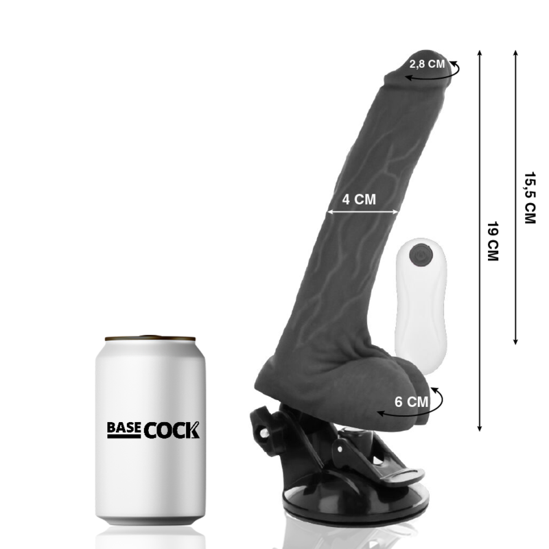 Basecock Vibrador Realista Control Remoto Negro 19 cm