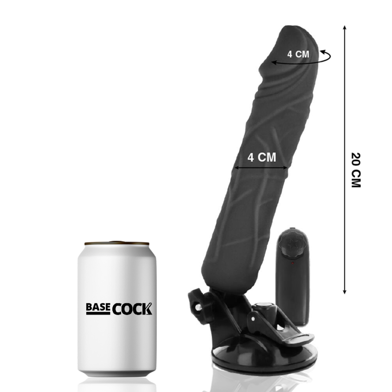 Basecock Vibrador Realista Control Remoto Negro 20 cm