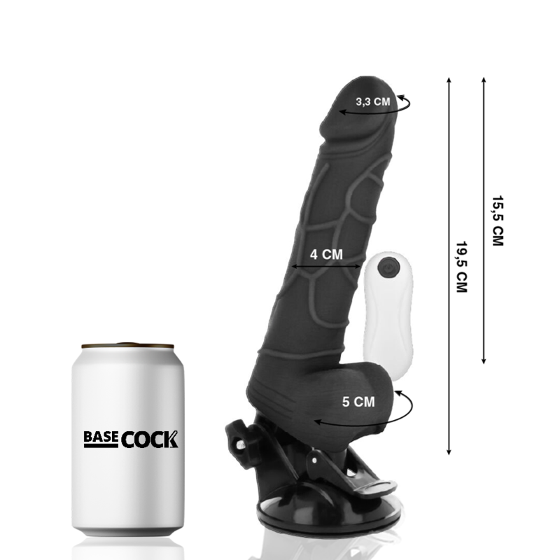 Basecock Vibrador Realista Control Remoto Negro 19.5 cm