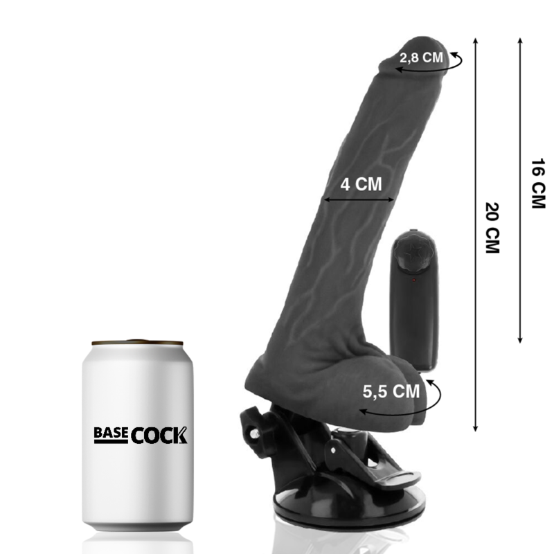 Basecock Vibrador Realista Negro con Control Remoto 20 cm