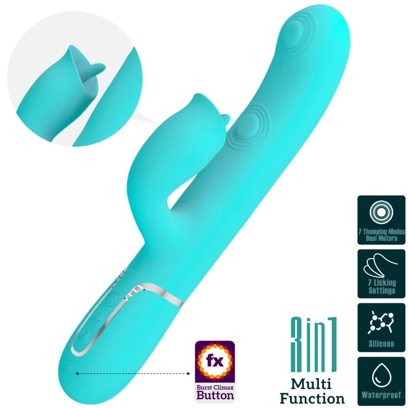 Pretty Love Rabbit Vibrator with Licking - Aqua Green