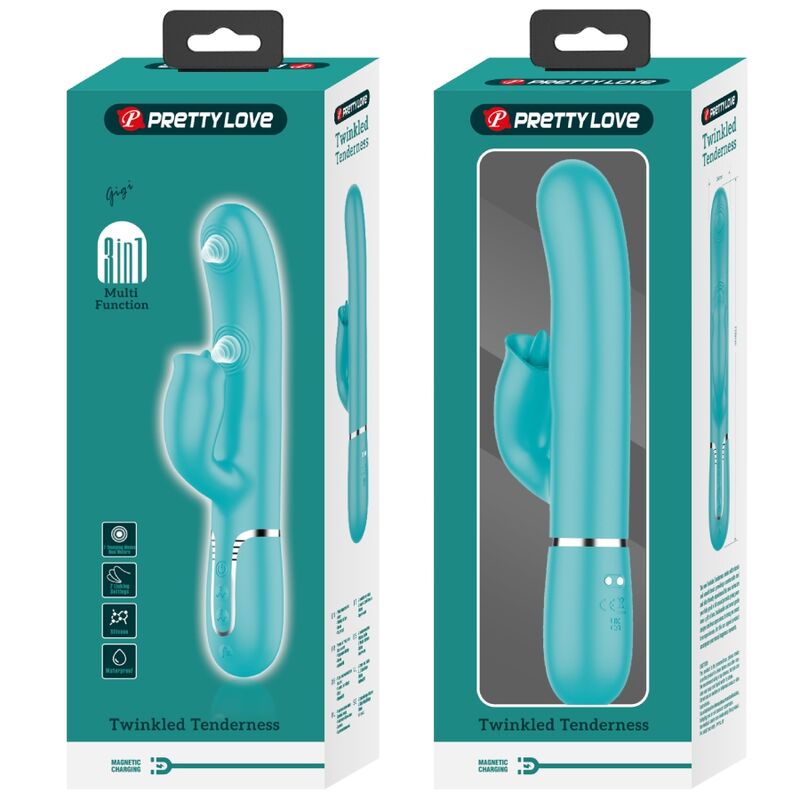 Pretty Love Rabbit Vibrator with Licking - Aqua Green