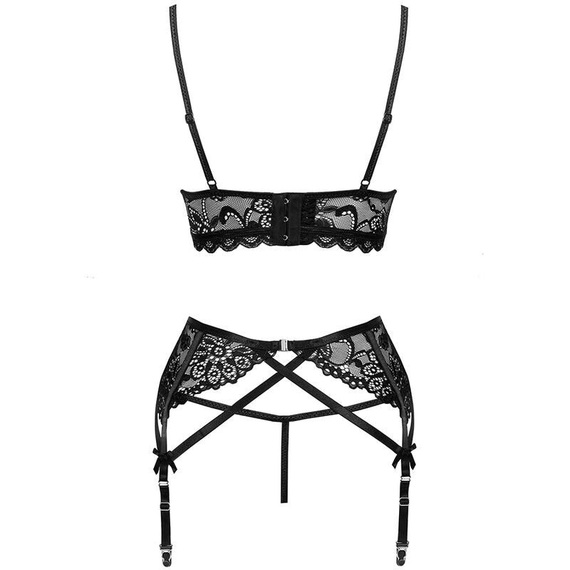 Conjunto Lencería Moridam LC 90552 - Sujetador + Liguero + Braga Negro L/XL