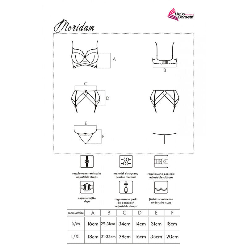 Conjunto Lencería Moridam LC 90552 - Sujetador + Liguero + Braga Negro L/XL