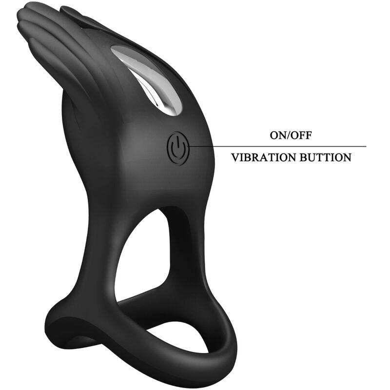 Pretty Love Silas Vibrant Penis Ring - 7 Vibraciones Silicona Negra