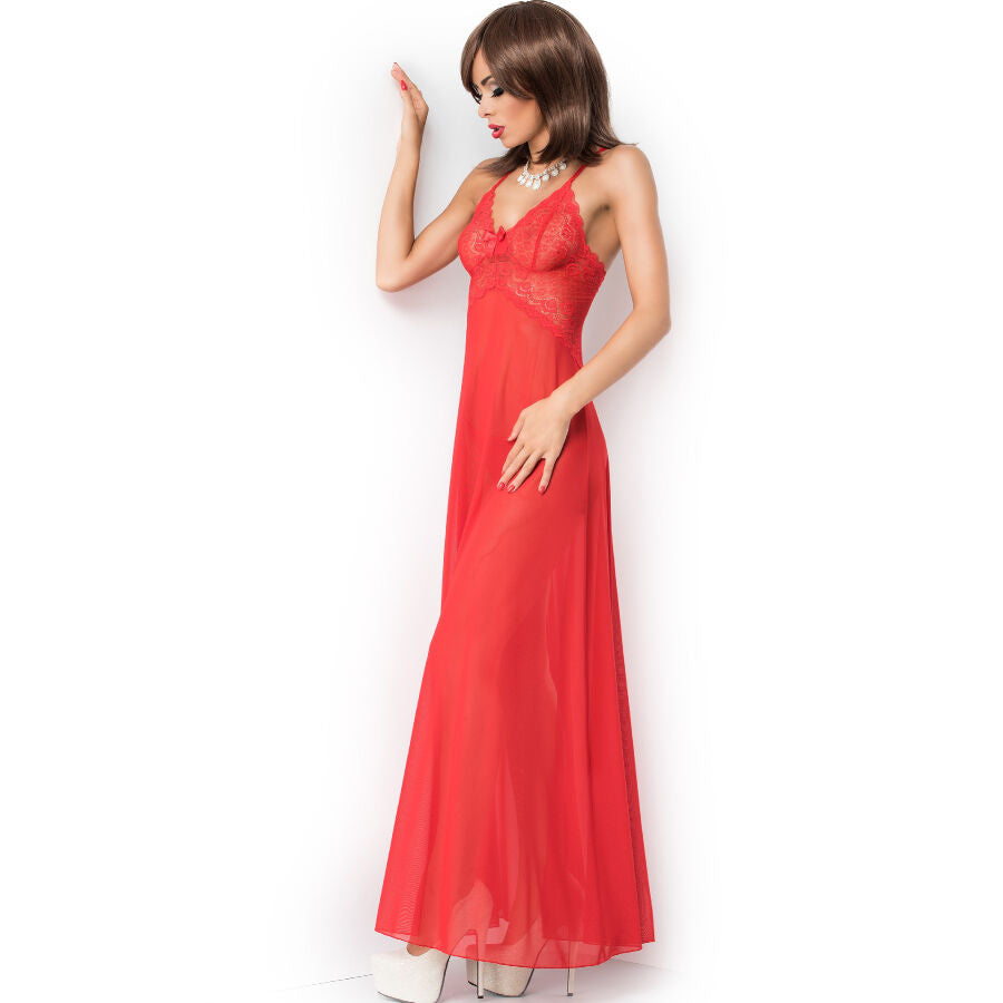 Chilirose CR 3883 Babydoll Largo Rojo - Camisón con Espalda Abierta S/M
