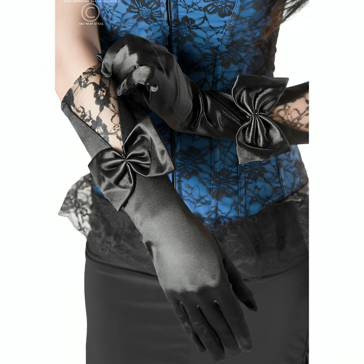 Guantes Satinados Chilirose CR 3252 Negro con Lazo Decorativo