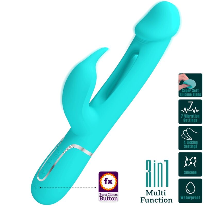 Pretty Love Kampas Rabbit 3 en 1 - Vibrador Multifunción Aqua Green