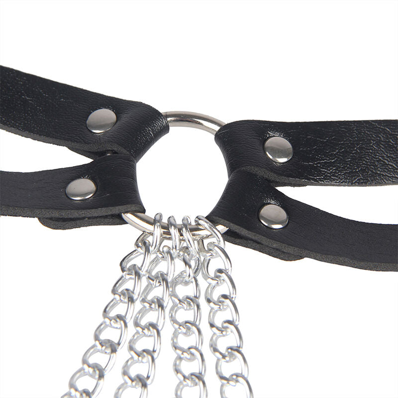Cinturón de Cuero con Cadenas y Anillos Subblime Fetish Negro