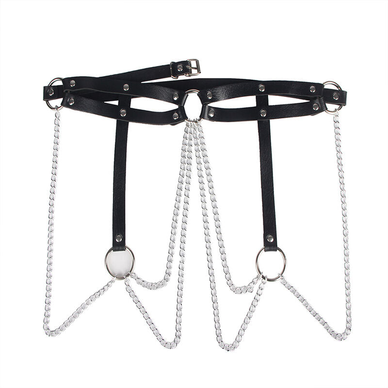 Cinturón de Cuero con Cadenas y Anillos Subblime Fetish Negro