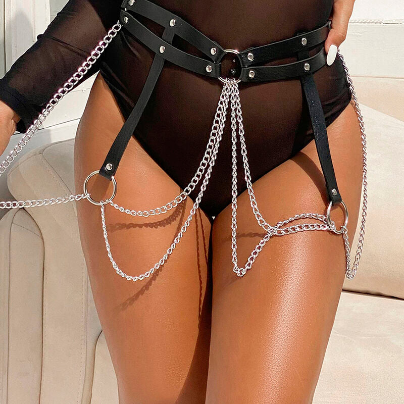 Cinturón de Cuero con Cadenas y Anillos Subblime Fetish Negro